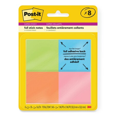 Post-It Pads, Note, 2"X2", Suprstik, Ast, PK8 F220-8SSAU